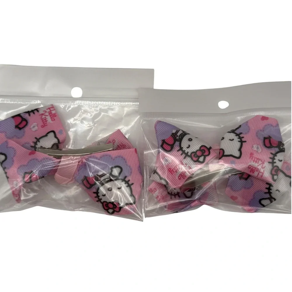 Kitty Hair Clips Set Pink‎ Purple Bows Kids Accessories